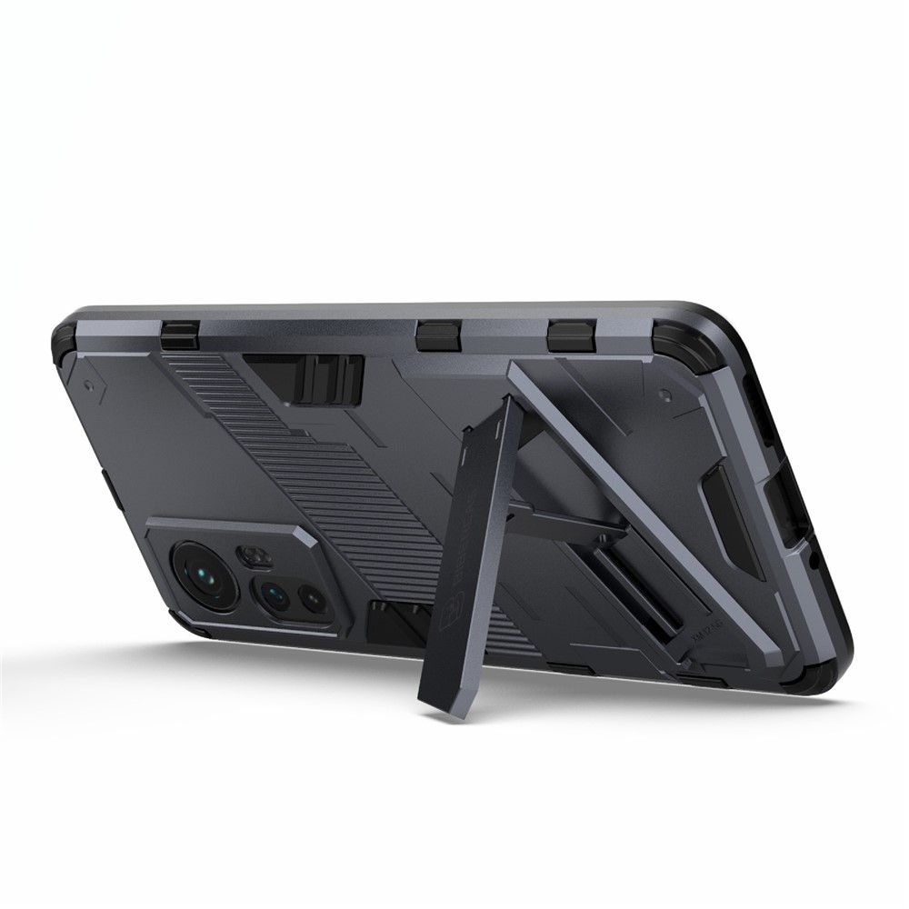 Hidden Kickstand Design Anti-fall Protection TPU + PC Hybrid Phone Case Cover for Xiaomi 12/12X - Dark Blue-3