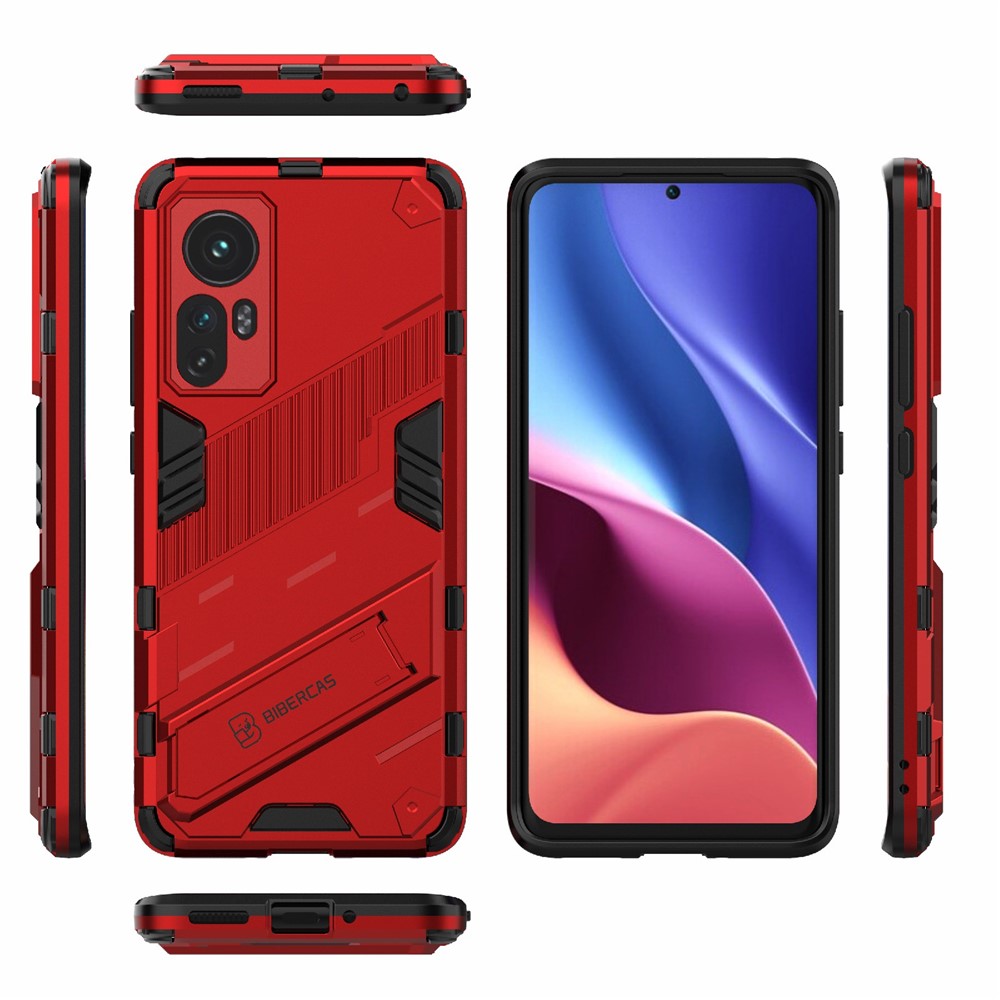 Hidden Kickstand Design Anti-fall Protection TPU + PC Hybrid Phone Case Cover for Xiaomi 12/12X - Red-8