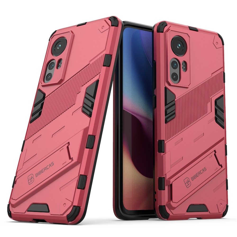 Hidden Kickstand Design Anti-fall Protection TPU + PC Hybrid Phone Case Cover for Xiaomi 12/12X - Rose-1