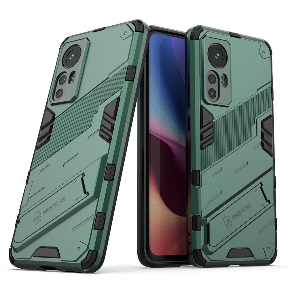 Hidden Kickstand Design Anti-fall Protection TPU + PC Hybrid Phone Case Cover for Xiaomi 12/12X - Green-1