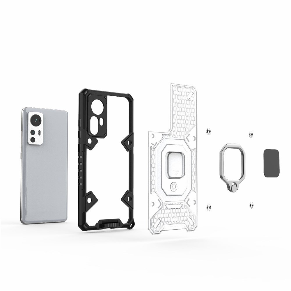 Ring Kickstand Heavy Duty Hard PC Back Soft TPU Shockproof Anti-Scratch Protective Phone Case for Xiaomi 12 - Grey-6