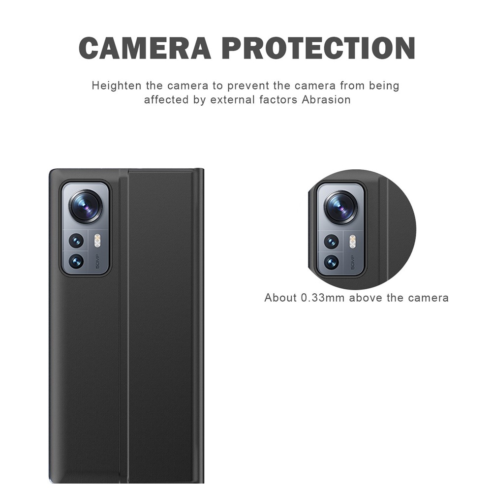 Auto-absorbed Auto Wake/Sleep Leather Stand Phone Cover Anti-fall Protective Case with View Window for Xiaomi 12/12X - Black-5