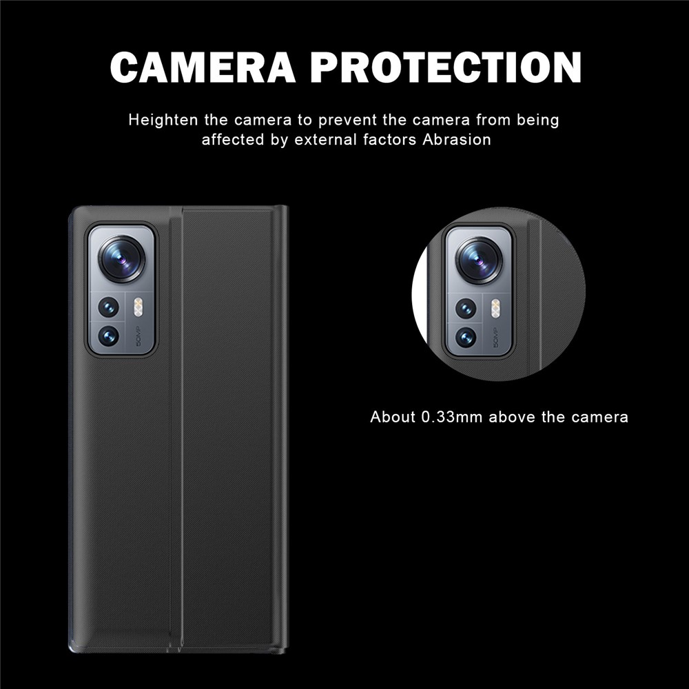 Shockproof Mobile Phone Auto-absorbed Auto Wake/Sleep Leather Stand Cover Protective Case with View Window for Xiaomi 12 Pro - Black-4
