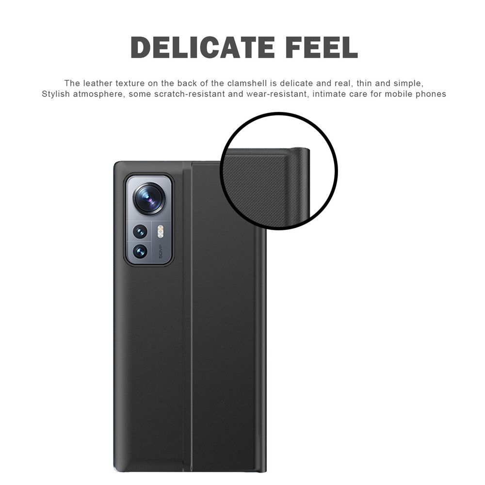 Shockproof Mobile Phone Auto-absorbed Auto Wake/Sleep Leather Stand Cover Protective Case with View Window for Xiaomi 12 Pro - Black-6