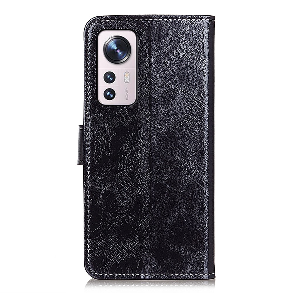 Crazy Horse Texture Retro Style PU Leather Anti-fall Phone Case Stand Wallet Cover for Xiaomi 12 Pro - Black-8