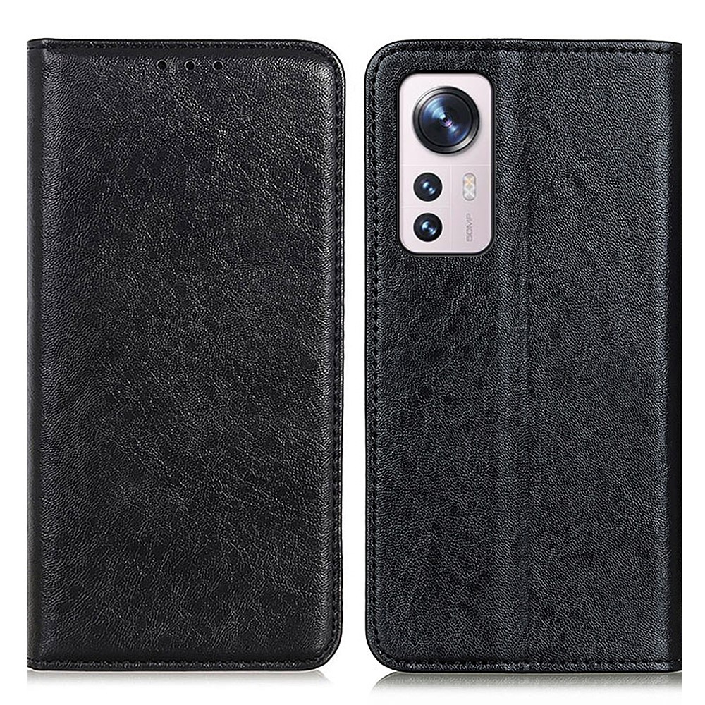 Crazy Horse Texture PU Leather Magnetic Auto Closing Case Flip Wallet Folio Book Stand Cover for Xiaomi 12 / 12X - Black-1
