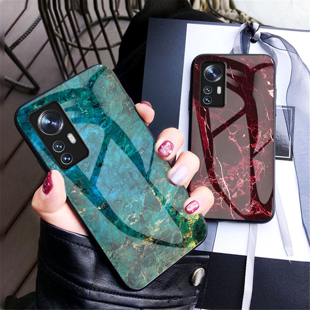 Marble Pattern Shockproof TPU Bumper Tempered Glass + PC Back Cover Well-protected Phone Case for Xiaomi 12/12X - Flying Pigeon Marble-5