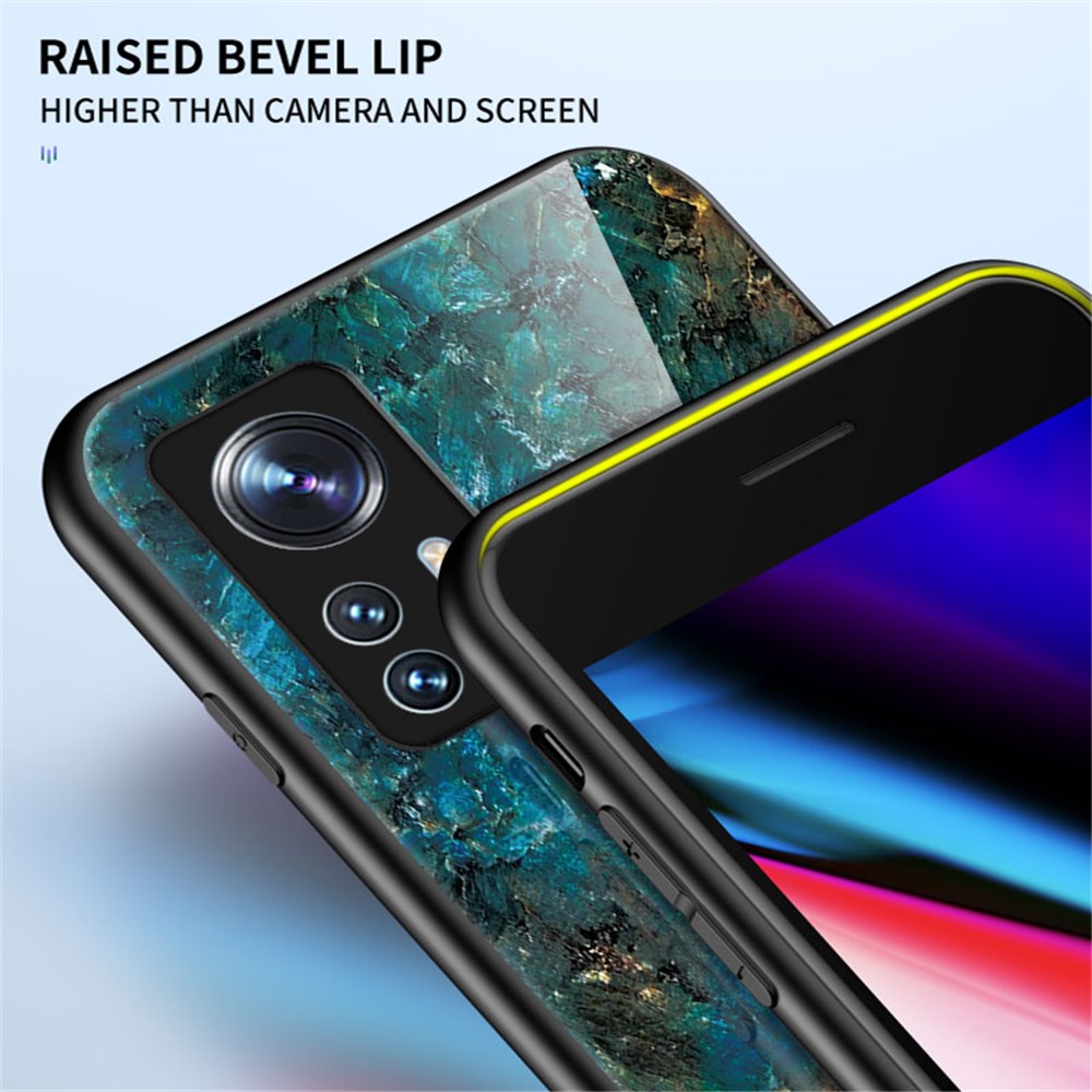 Marble Pattern Shockproof TPU Bumper Tempered Glass + PC Back Cover Well-protected Phone Case for Xiaomi 12/12X - Gold Black Marble-4