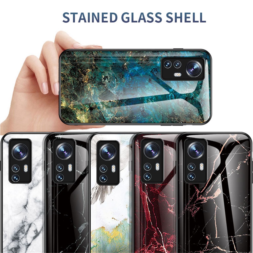 Marble Pattern Shockproof TPU Bumper Tempered Glass + PC Back Cover Well-protected Phone Case for Xiaomi 12/12X - Gold Black Marble-6