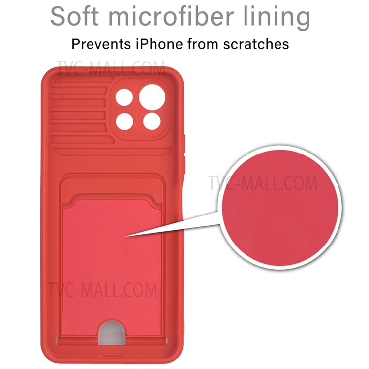 For Xiaomi Mi 11 Lite 4G/5G / 11 Lite 5G NE Kickstand Soft TPU Camera Protection Back Card Holder Phone Case with Lanyard - Red-3