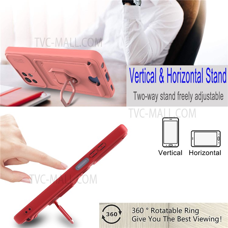 For Xiaomi Mi 11 Lite 4G/5G / 11 Lite 5G NE Kickstand Soft TPU Camera Protection Back Card Holder Phone Case with Lanyard - Red-6