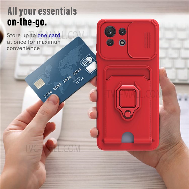 For Xiaomi Mi 11 Lite 4G/5G / 11 Lite 5G NE Kickstand Soft TPU Camera Protection Back Card Holder Phone Case with Lanyard - Red-7
