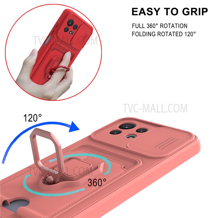For Xiaomi Mi 11 Lite 4G/5G / 11 Lite 5G NE Kickstand Soft TPU Camera Protection Back Card Holder Phone Case with Lanyard - Red-9
