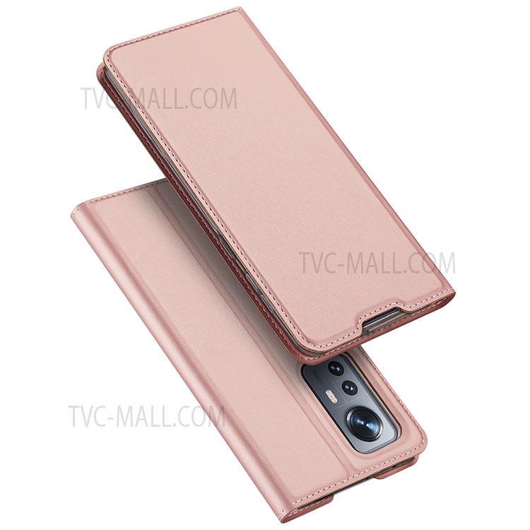 DUX DUCIS Skin Pro Series Folio Flip Case for Xiaomi 12 / 12X, Card Holder Premium PU Leather Stand Protective Cover Shell - Pink-1