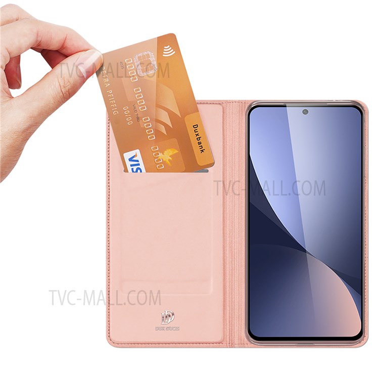 DUX DUCIS Skin Pro Series Folio Flip Case for Xiaomi 12 / 12X, Card Holder Premium PU Leather Stand Protective Cover Shell - Pink-4