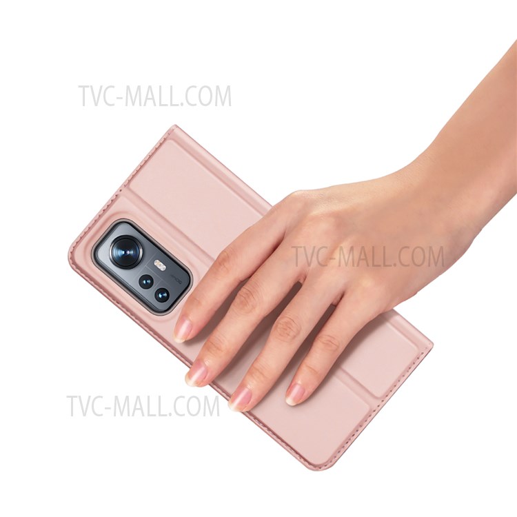 DUX DUCIS Skin Pro Series Folio Flip Case for Xiaomi 12 / 12X, Card Holder Premium PU Leather Stand Protective Cover Shell - Pink-5
