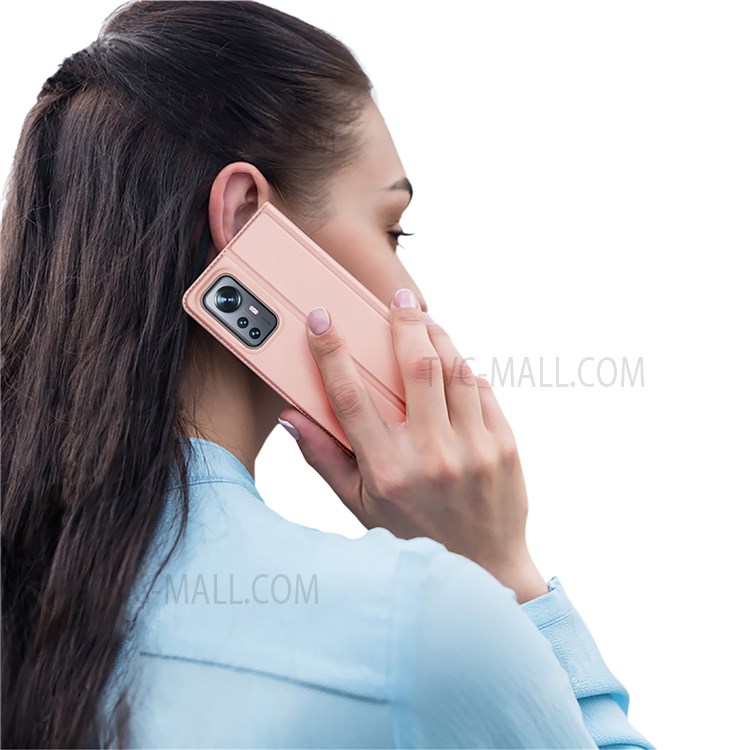 DUX DUCIS Skin Pro Series Folio Flip Case for Xiaomi 12 / 12X, Card Holder Premium PU Leather Stand Protective Cover Shell - Pink-8