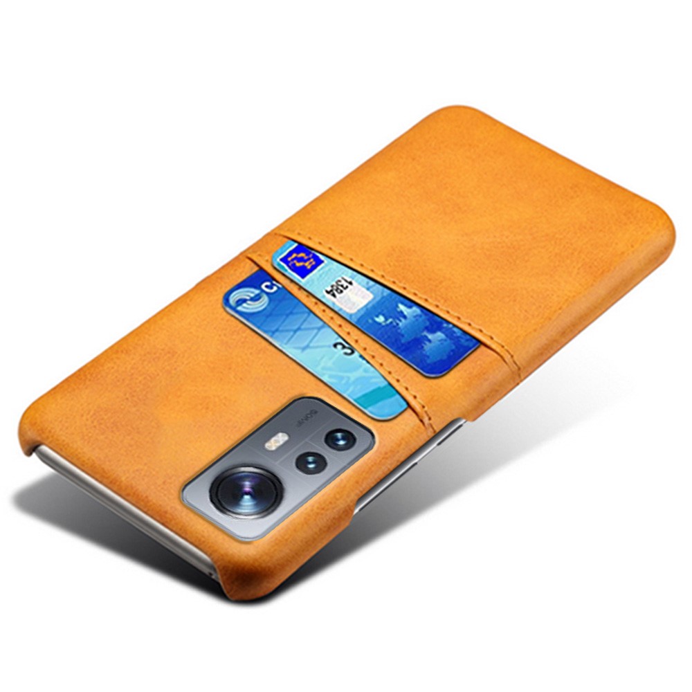 For Xiaomi 12 Pro PU Leather + Hard PC Thin Durable Protective Phone Case with Two Card Slot Holders - Orange-3