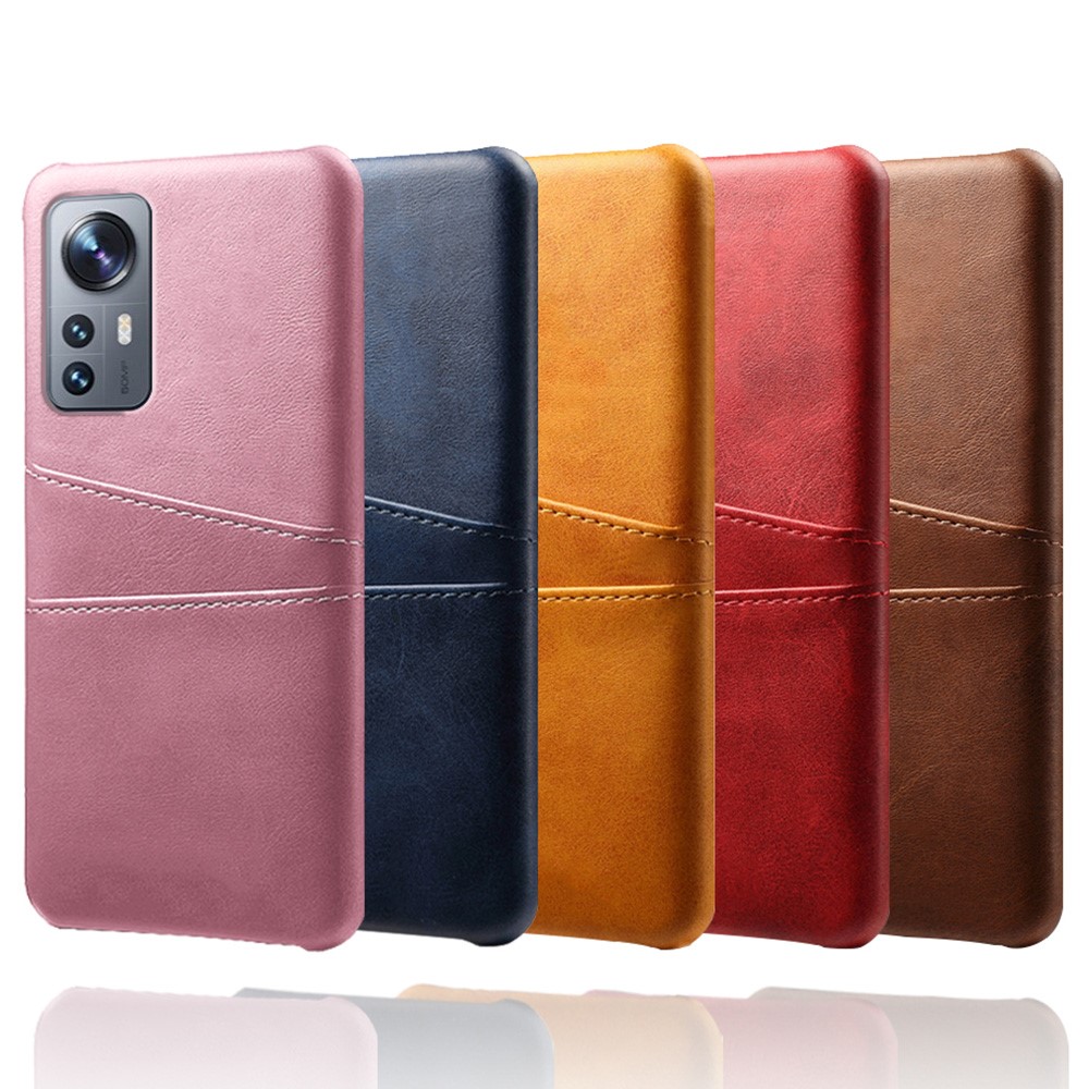 For Xiaomi 12 Pro PU Leather + Hard PC Thin Durable Protective Phone Case with Two Card Slot Holders - Orange-6