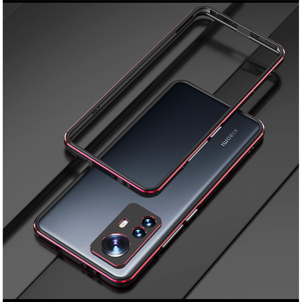 For Xiaomi 12/12X Contrast Color Metal Bumper Cover Phone Case with Camera Lens Cover - Black/Red-2