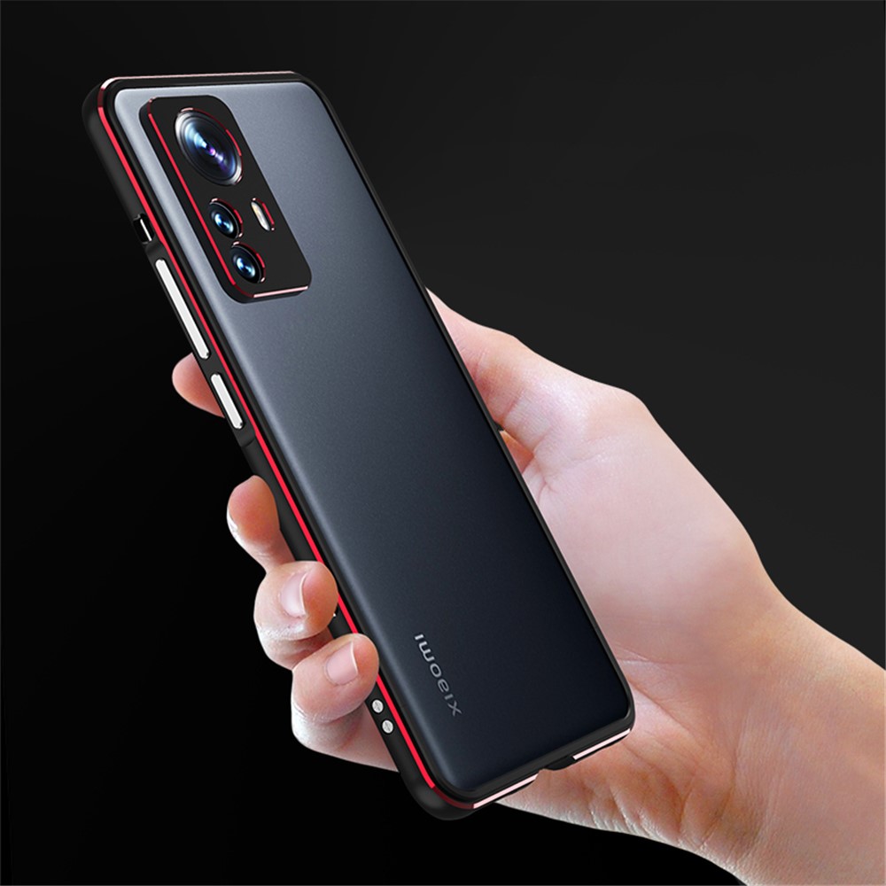 For Xiaomi 12/12X Contrast Color Metal Bumper Cover Phone Case with Camera Lens Cover - Black/Red-3