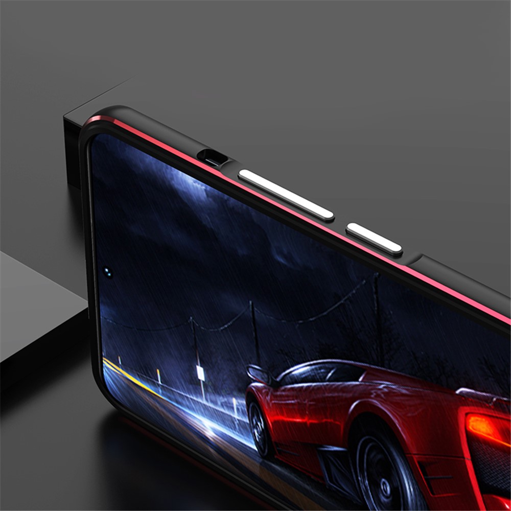 For Xiaomi 12/12X Contrast Color Metal Bumper Cover Phone Case with Camera Lens Cover - Black/Red-8