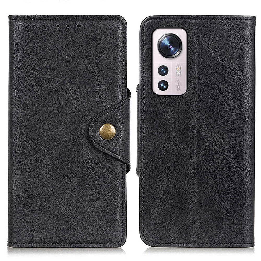 For Xiaomi 12 / Xiaomi 12X PU Leather + TPU Wallet Stand Function Case Anti-scratch Brass Buckle Magnetic Clasp Phone Cover - Black-1