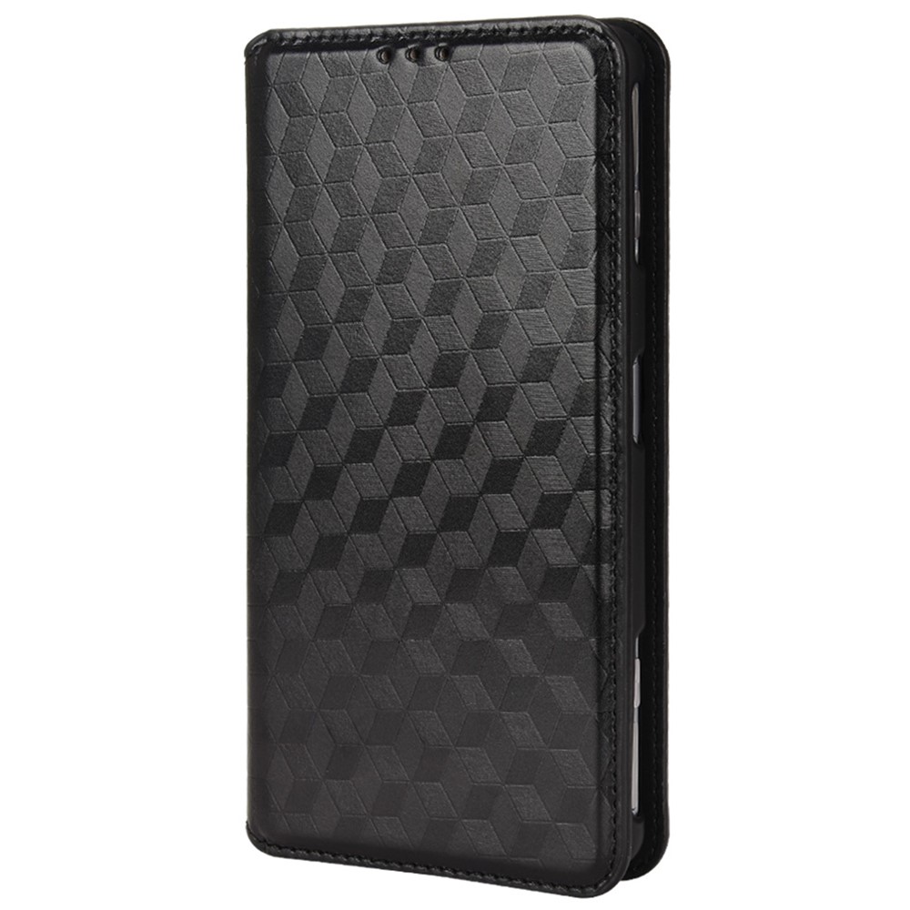 For Xiaomi Poco F3 G / Redmi K40 Gaming PU Leather Flip Folio Book Phone Case Rhombus Imprinted Auto Magnetic Closed Stand Wallet Cover - Black-2