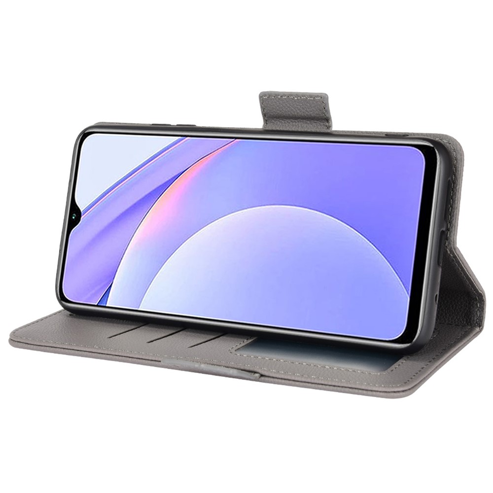 For Xiaomi Redmi Note 9 4G (Qualcomm Snapdragon 662) / Redmi 9 Power / Redmi 9T Litchi Texture PU Leather Flip Wallet Cover Stand TPU Shockproof Interior Protective Shell - Grey-5