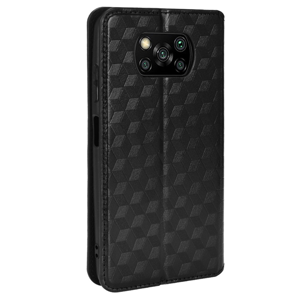 For Xiaomi Poco X3 NFC / Poco X3 / Poco X3 Pro Rhombus Imprinted PU Leather Flip Wallet Cover Stand Book TPU Auto Magnetic Closed Folio Phone Case - Black-3