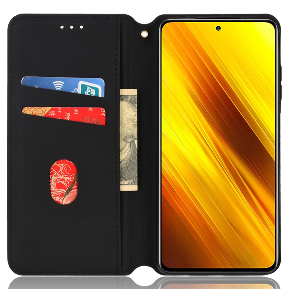 For Xiaomi Poco X3 NFC / Poco X3 / Poco X3 Pro Rhombus Imprinted PU Leather Flip Wallet Cover Stand Book TPU Auto Magnetic Closed Folio Phone Case - Black-5
