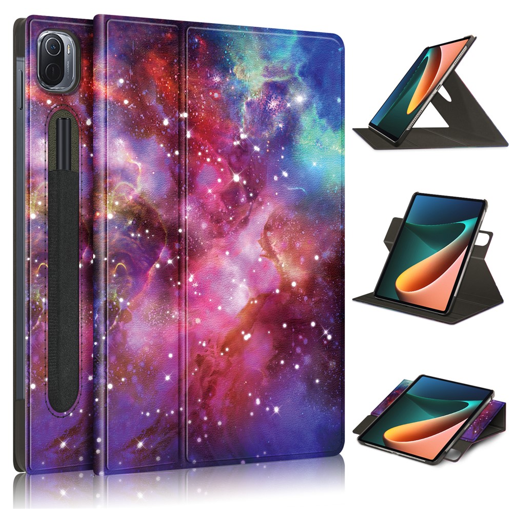 For Xiaomi Pad 5 Pro Auto Wake Sleep Starry Sky Pattern Tablet Case Cover with Rotary Stand-1