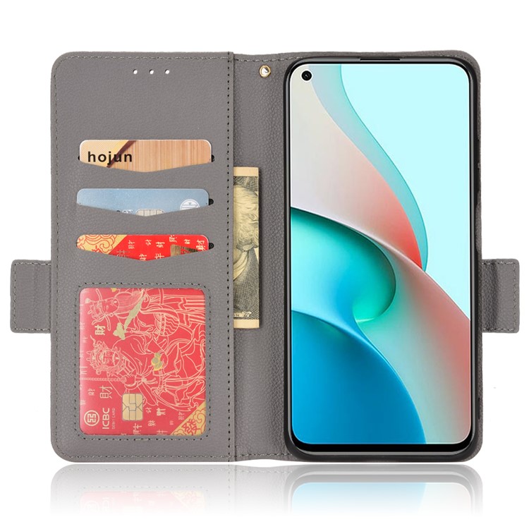 Étui en Cuir de Texture Litchi Pour Xiaomi Redmi Note 9 5g / Note 9T 5G, Double Magnétique Fermoir du Portefeuille Bélône de Téléphone - Gris-4