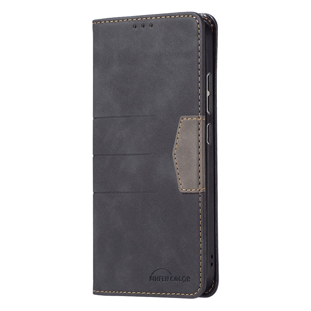 BINFEN COLOR BF10 for Xiaomi 12 Bi-color Wallet Stand Auto-absorbed Cover TPU + Leather Well-protected Cell Phone Case - Black-2