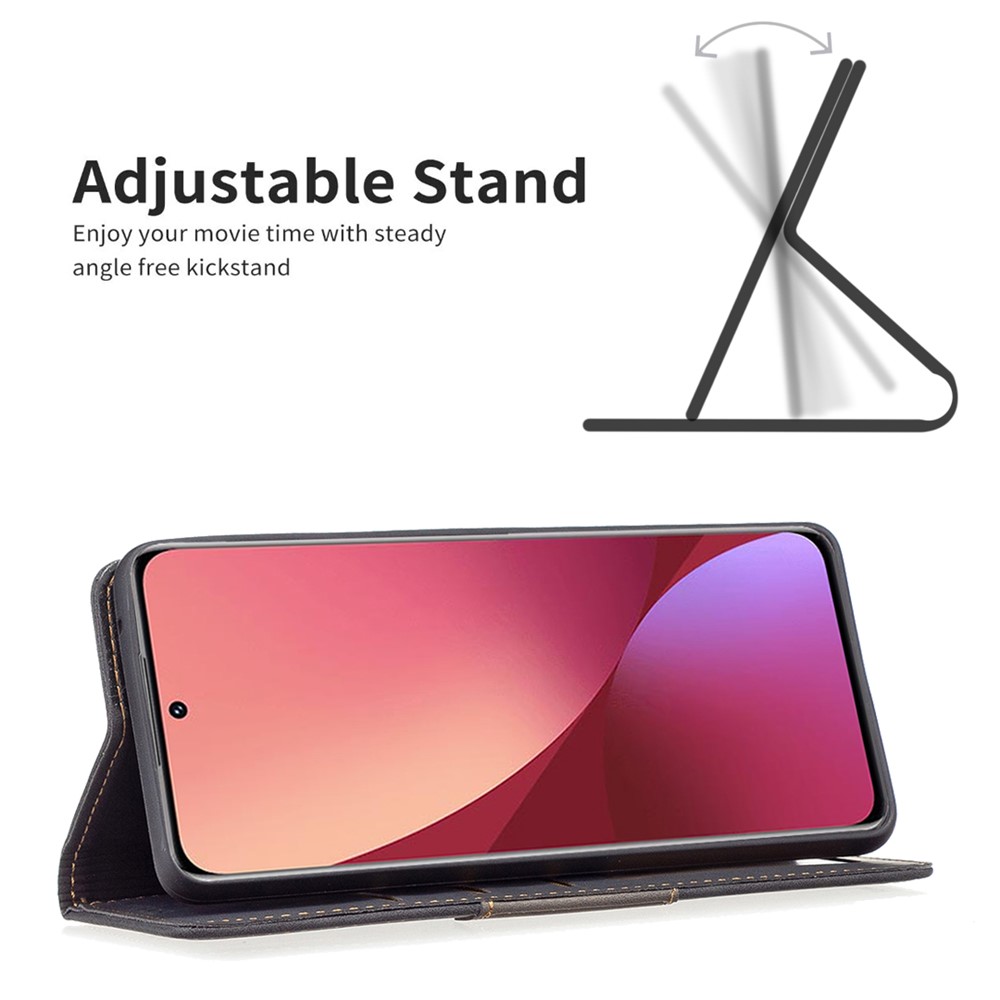 BINFEN COLOR BF10 for Xiaomi 12 Bi-color Wallet Stand Auto-absorbed Cover TPU + Leather Well-protected Cell Phone Case - Black-4