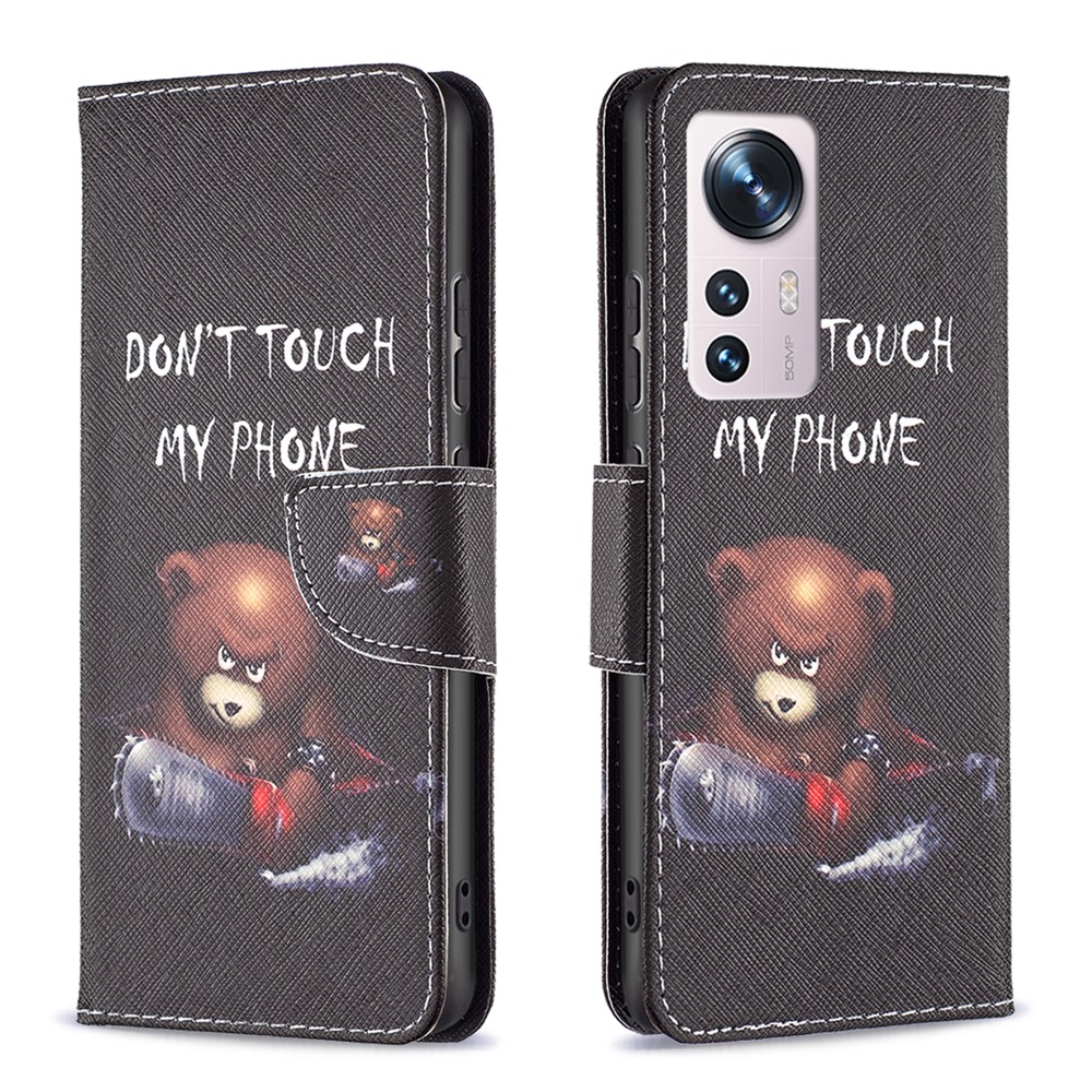 For Xiaomi 12 PU Leather Pattern Printing Wallet Phone Case Stand Feature Anti-Scratch Shockproof Folding Cover - Bear-1