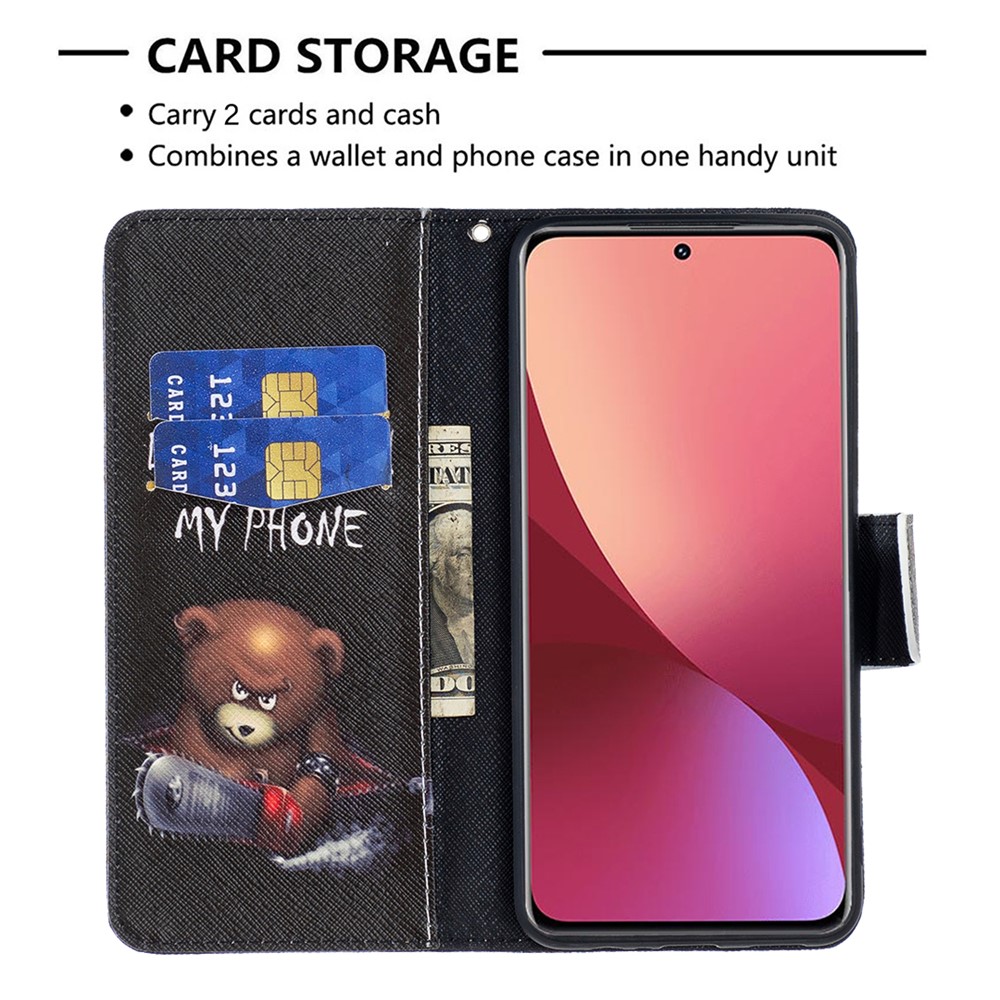For Xiaomi 12 PU Leather Pattern Printing Wallet Phone Case Stand Feature Anti-Scratch Shockproof Folding Cover - Bear-6