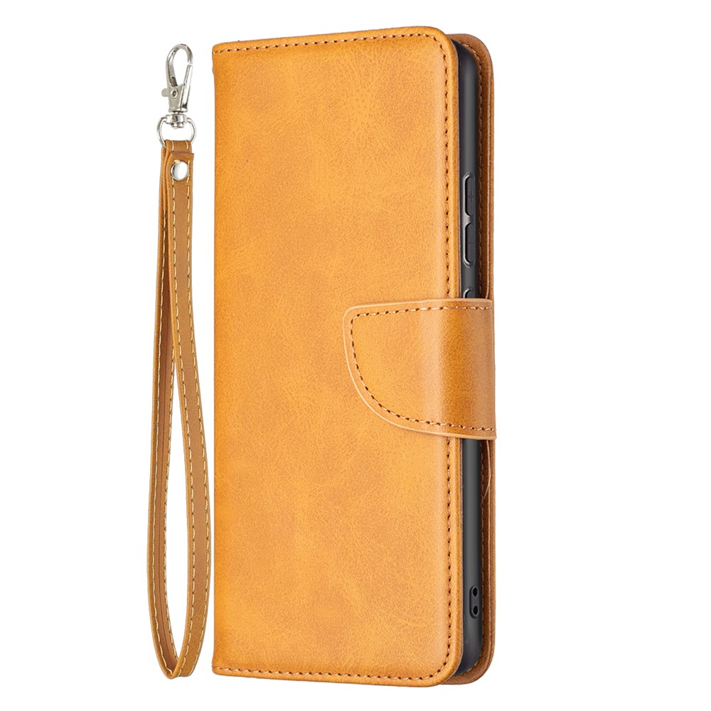 For Xiaomi 12 Textured Solid Color PU Leather Folio Flip Cover Stand Magnetic Phone Case with Strap - Yellow-2