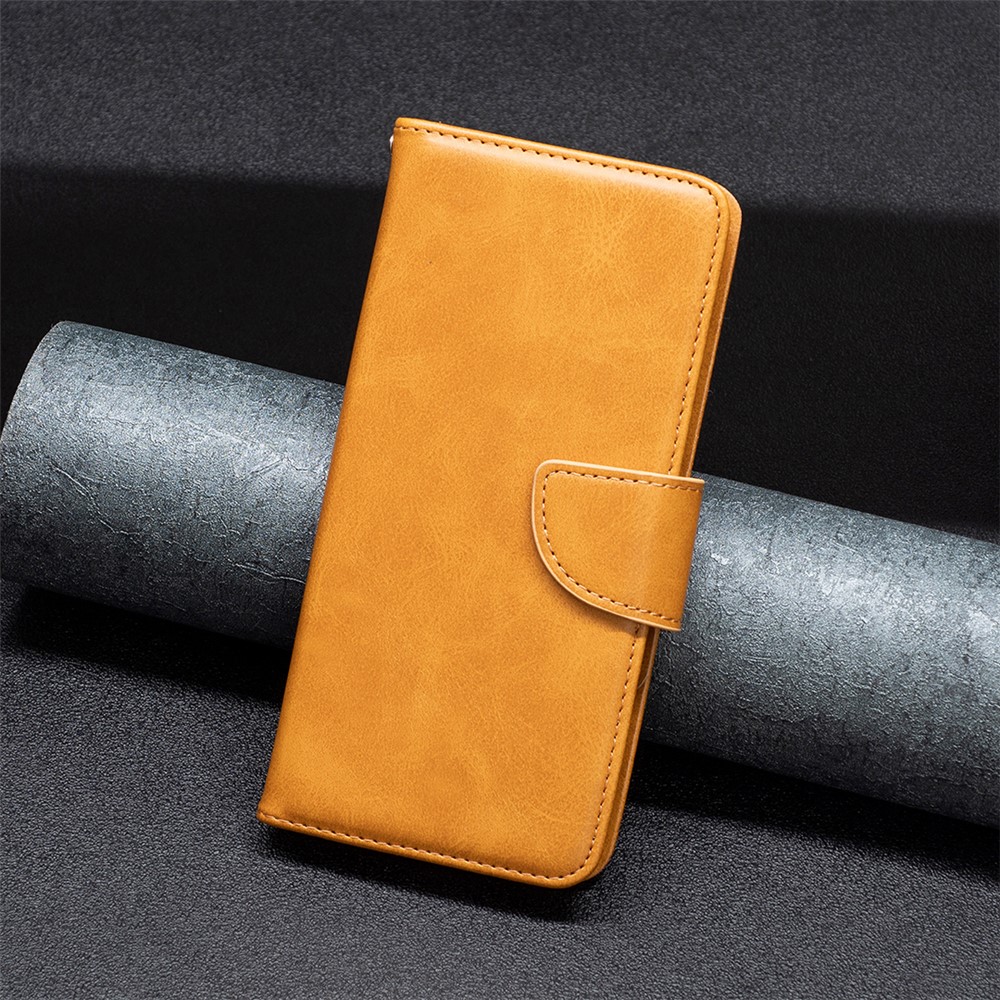 For Xiaomi 12 Textured Solid Color PU Leather Folio Flip Cover Stand Magnetic Phone Case with Strap - Yellow-7