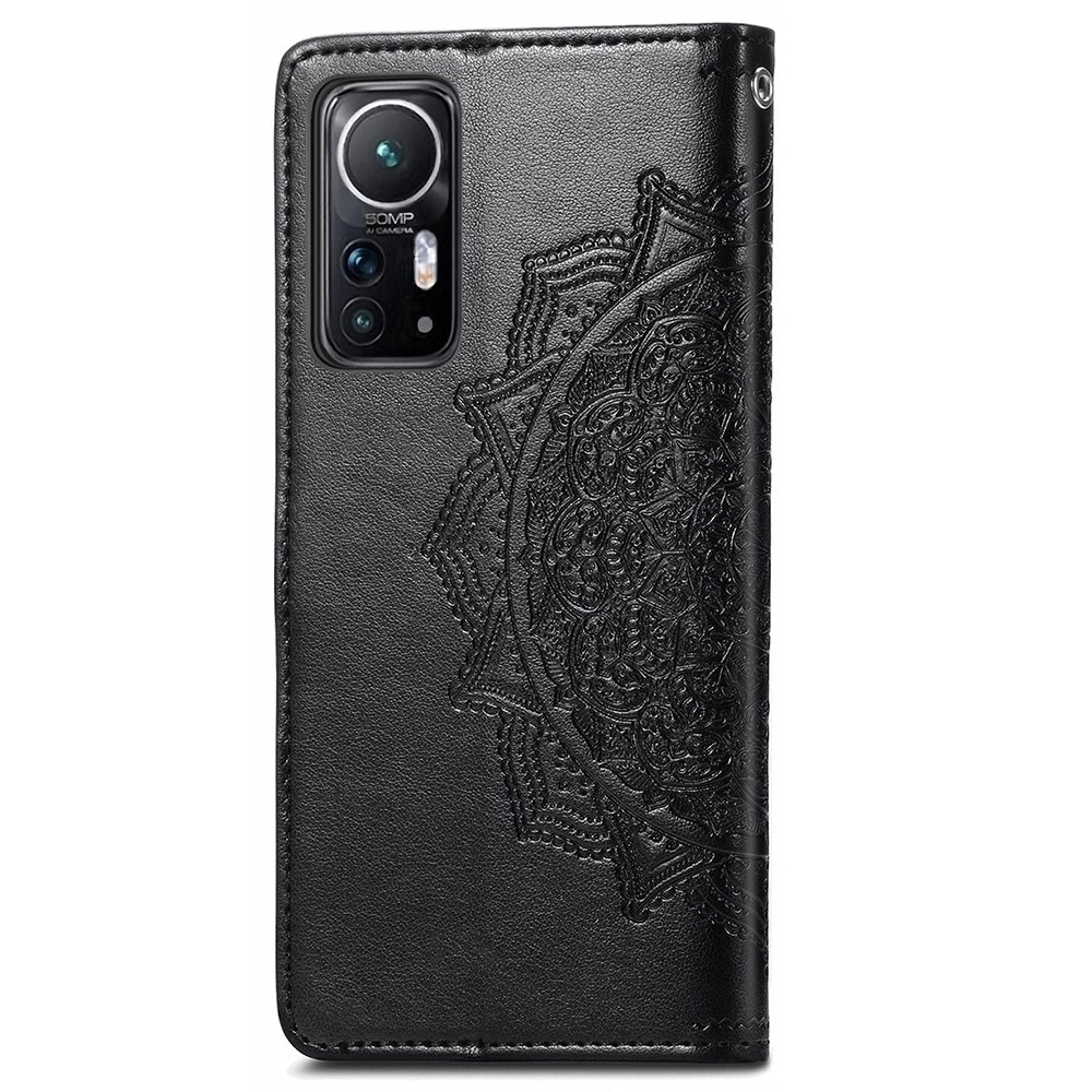 For Xiaomi 12 Embossed Mandala Flower PU Leather Magnetic Flip Case Wallet Stand Shockproof Protective Phone Cover - Black-3