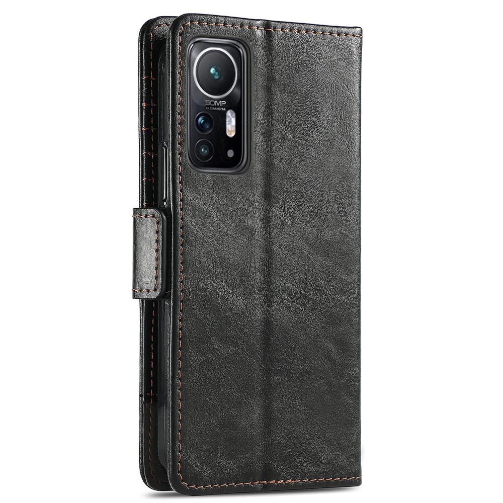 CASENEO 002 Series Business Phone Case for Xiaomi 12, Splicing PU Leather Shock-Absorption Flip Wallet Cover with Stand Function - Black-3