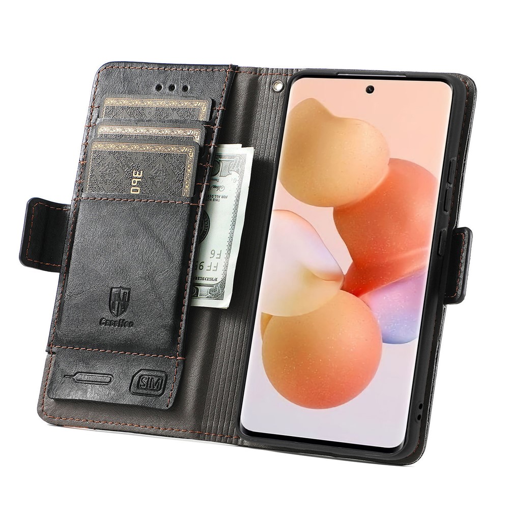 CASENEO 002 Series Business Phone Case for Xiaomi 12, Splicing PU Leather Shock-Absorption Flip Wallet Cover with Stand Function - Black-4