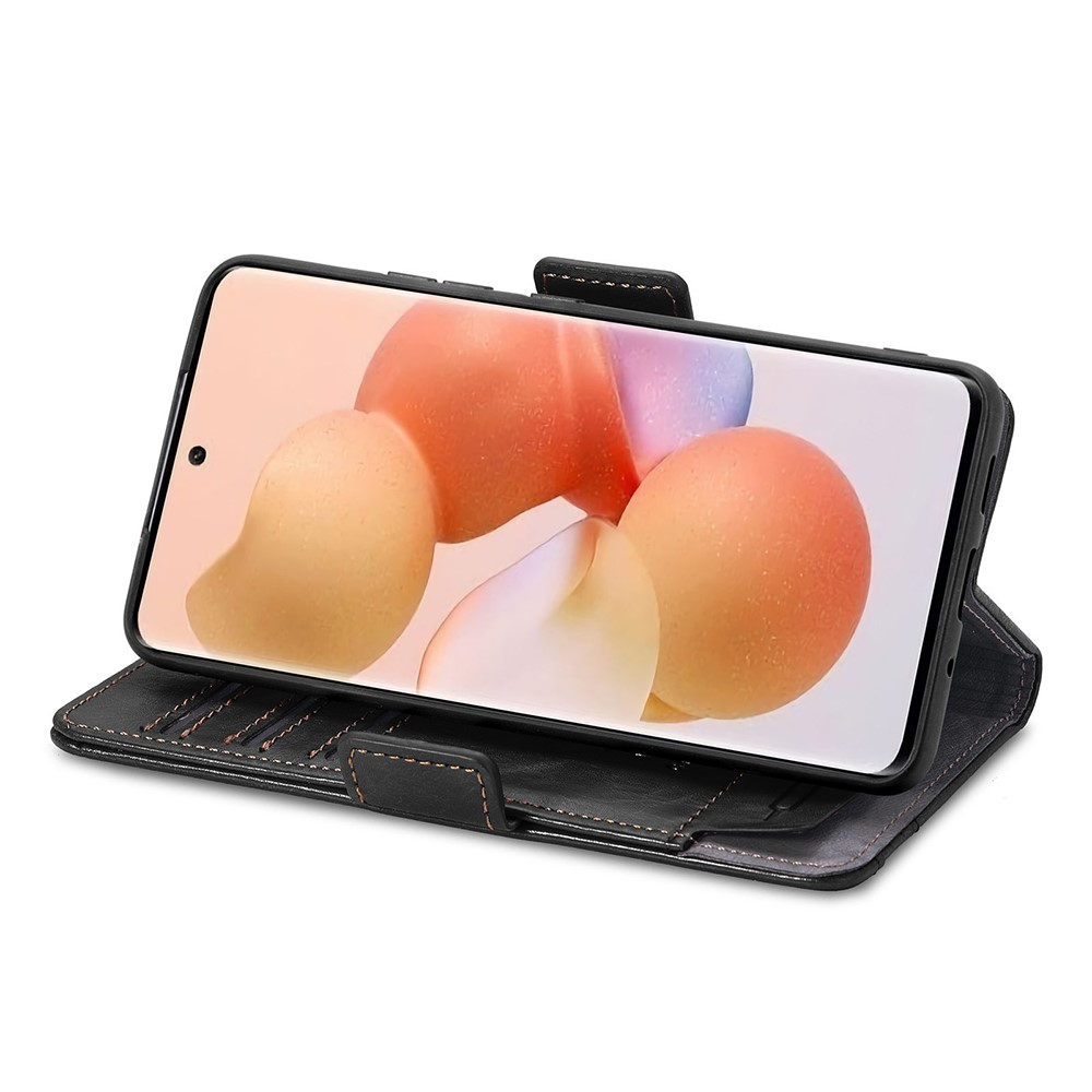 CASENEO 002 Series Business Phone Case for Xiaomi 12, Splicing PU Leather Shock-Absorption Flip Wallet Cover with Stand Function - Black-5