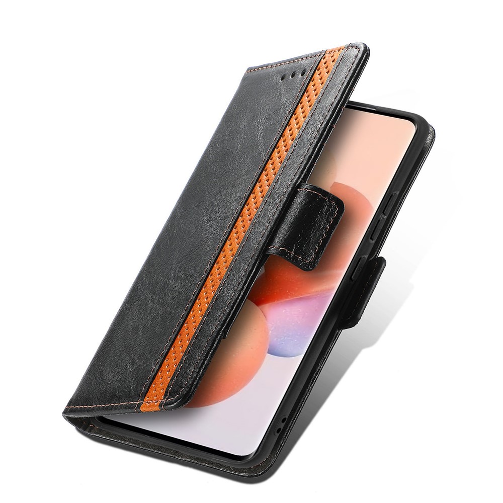 CASENEO 002 Series Business Phone Case for Xiaomi 12, Splicing PU Leather Shock-Absorption Flip Wallet Cover with Stand Function - Black-6