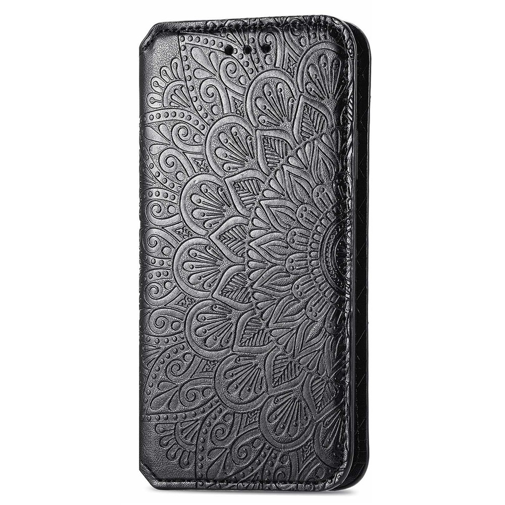 Mandala Flower Imprinted Leather Case for Xiaomi 12, Wallet Stand Auto Closing Magnetic Full Coverage Shell - Black-2