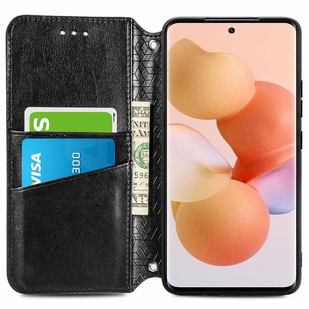 Mandala Flower Imprinted Leather Case for Xiaomi 12, Wallet Stand Auto Closing Magnetic Full Coverage Shell - Black-4