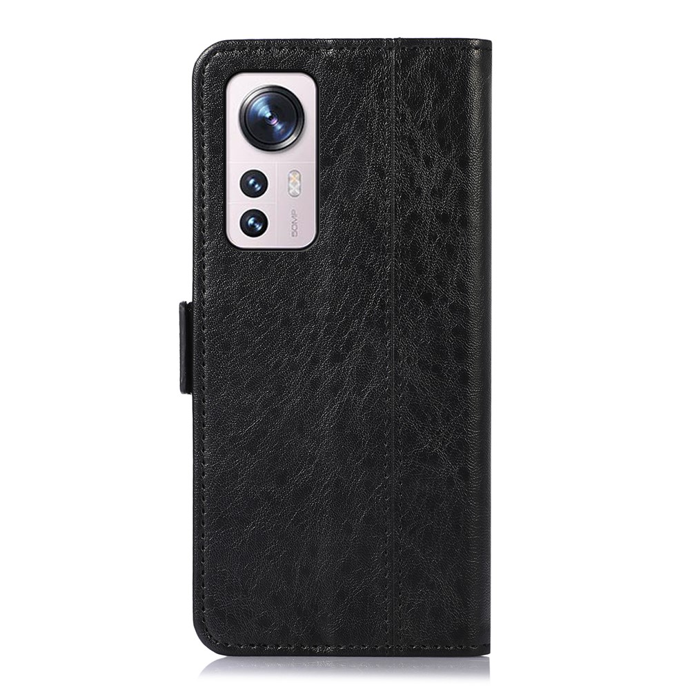 For Xiaomi 12/12X Crazy Horse Texture PU Leather Case Fall Prevention Side Magnetic Clasps Wallet Stand Phone Shell - Black-3