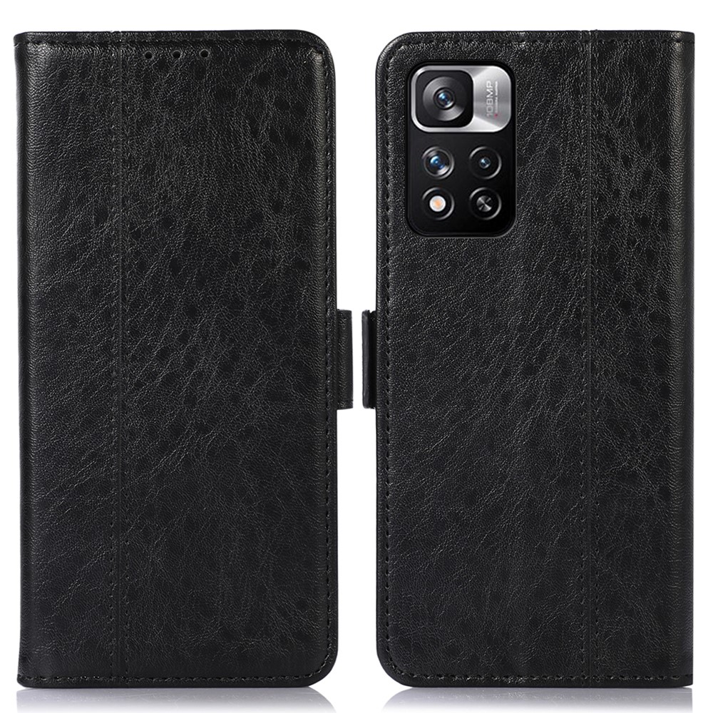 Crazy Horse Texture Case for Xiaomi Redmi Note 11 Pro/11 Pro+ TPU + PU Leather Side Magnetic Clasps Wallet Stand Phone Shell - Black-1