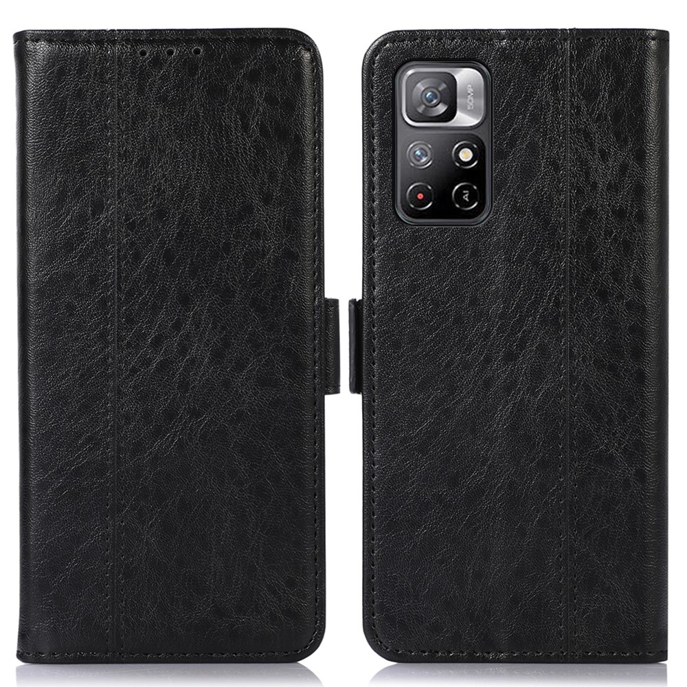 Crazy Horse Texture Shockproof Case for Xiaomi Redmi Note 11 4G TPU + PU Leather Side Magnetic Clasps Wallet Stand Phone Shell - Black-1
