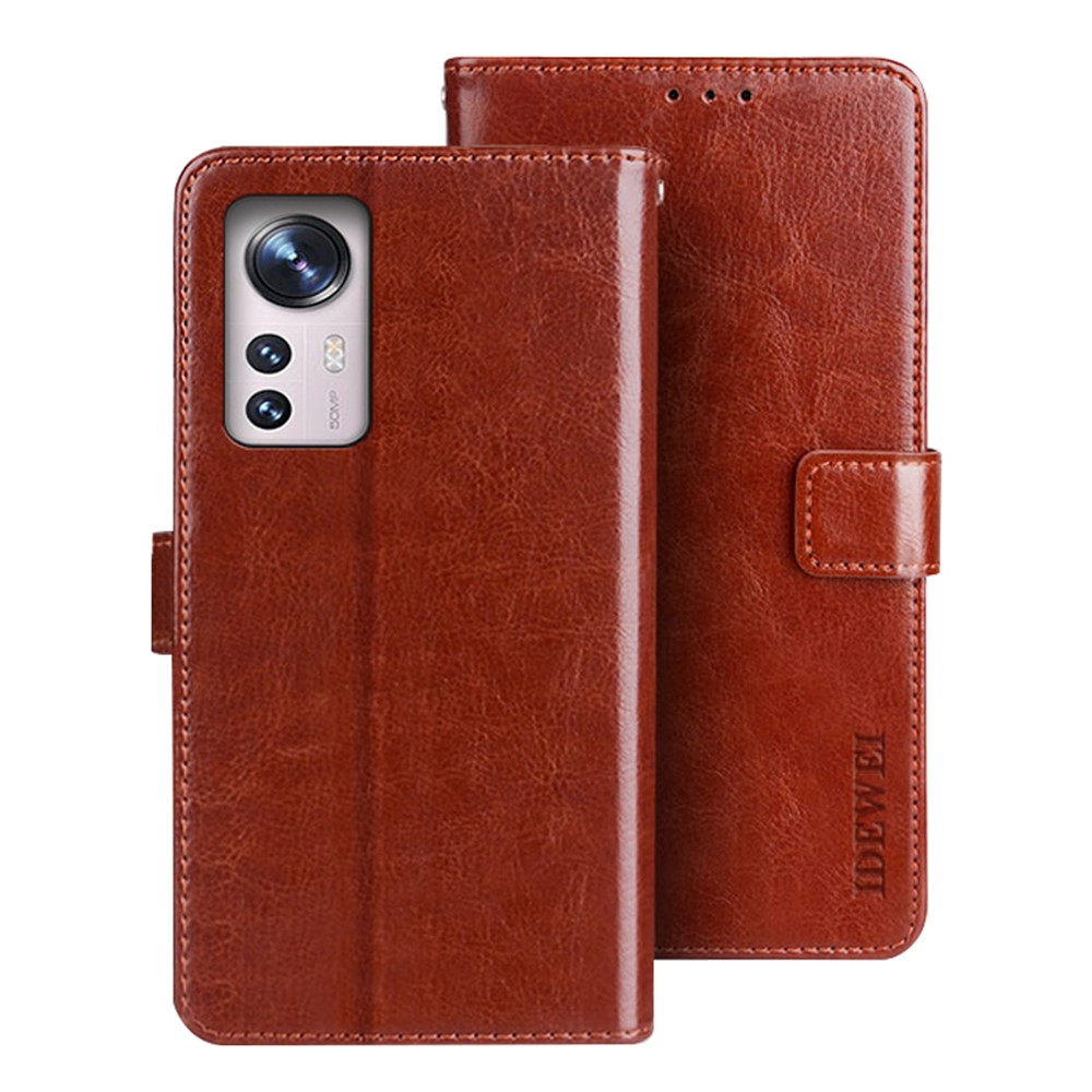 IDEWEI For Xiaomi 12X / Xiaomi 12 Phone Bag Case Crazy Horse Texture Protective Cover PU Leather Stand Wallet Phone Cover - Brown-1